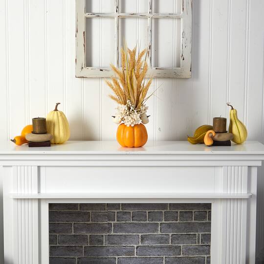 21" Dried Wheat And Pumpkin Fall Arrangement In Pumpkin Vase
